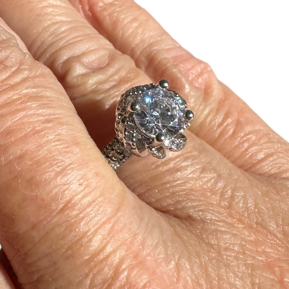 High Set Moissanite Platinum Adjustable Ring